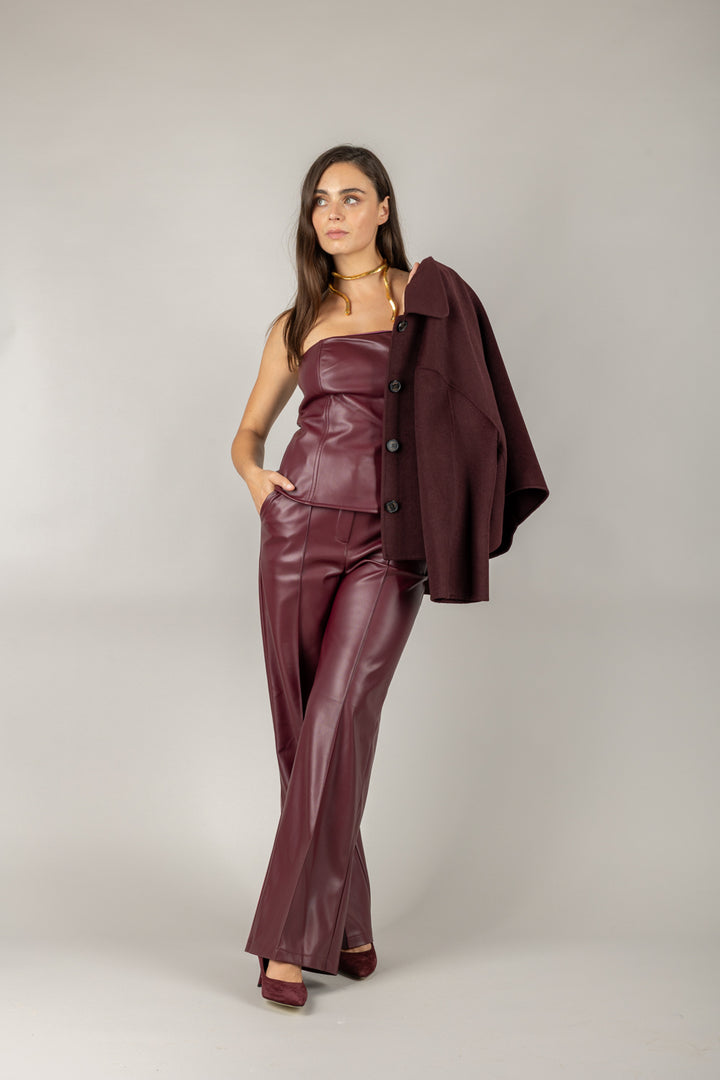 TENSIONE IN - 26P647 - PANTALONE A PALAZZO IN ECOPELLE