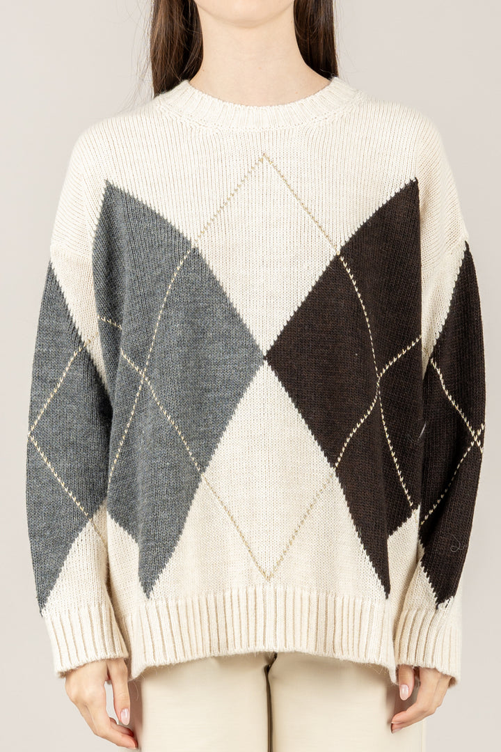 TENSIONE IN - D81292 - MAGLIA SCOLLO A BARCA A ROMBI