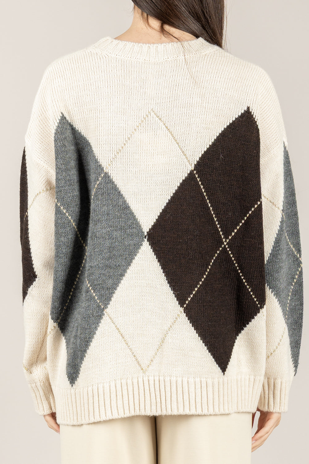 TENSIONE IN - D81292 - MAGLIA SCOLLO A BARCA A ROMBI