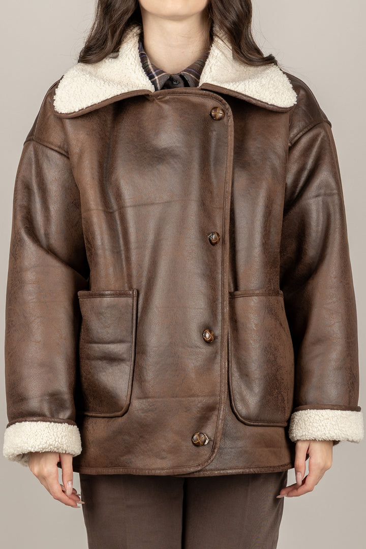 TENSIONE IN - FW250085 - GIACCA ECOPELLE CHIUSURA ASIMMETRICA