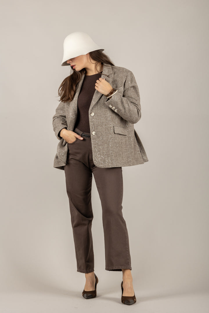 TENSIONE IN - 26B1440 - GIACCA OVER SPIGATA CON PAILLETTES