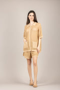 VICOLO - 5AB5016 - CARDIGAN IN CROCHET MICRO PAILLETTES BEIGE
