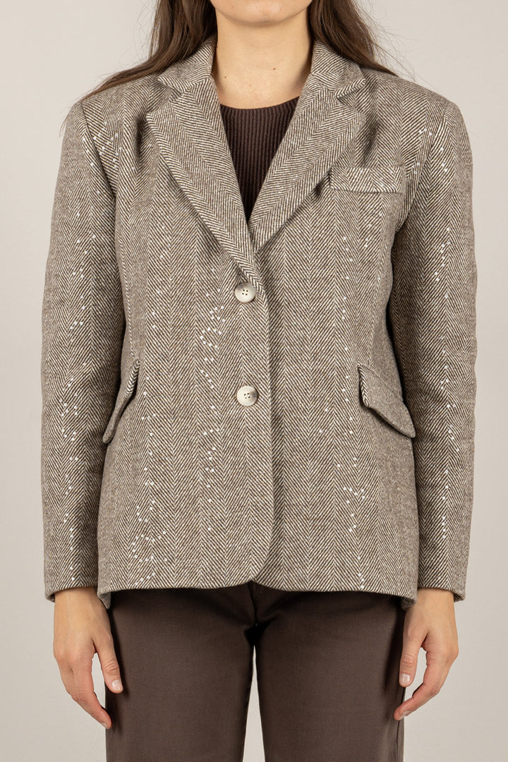 TENSIONE IN - 26B1440 - GIACCA OVER SPIGATA CON PAILLETTES