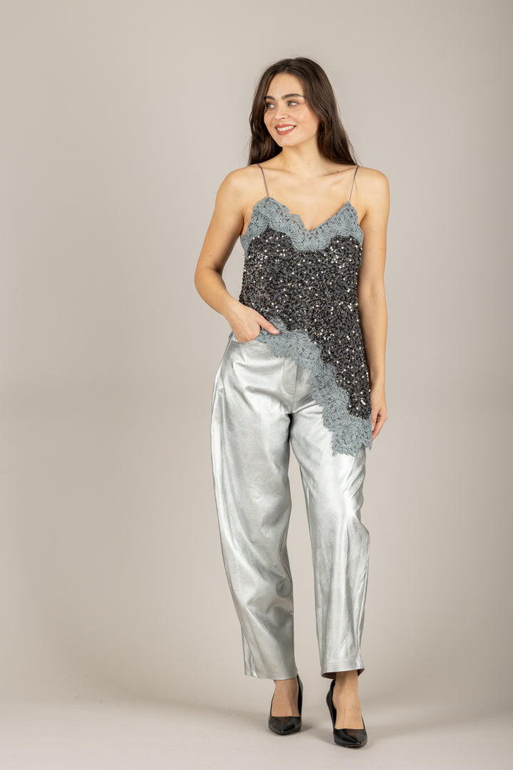 TENSIONE IN - W25TC78 - TOP ASIMMETRICO CINIGLIA PAILLETTES