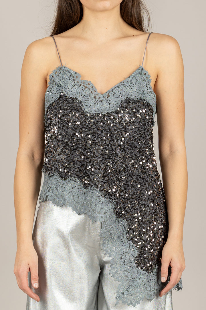 TENSIONE IN - W25TC78 - TOP ASIMMETRICO CINIGLIA PAILLETTES