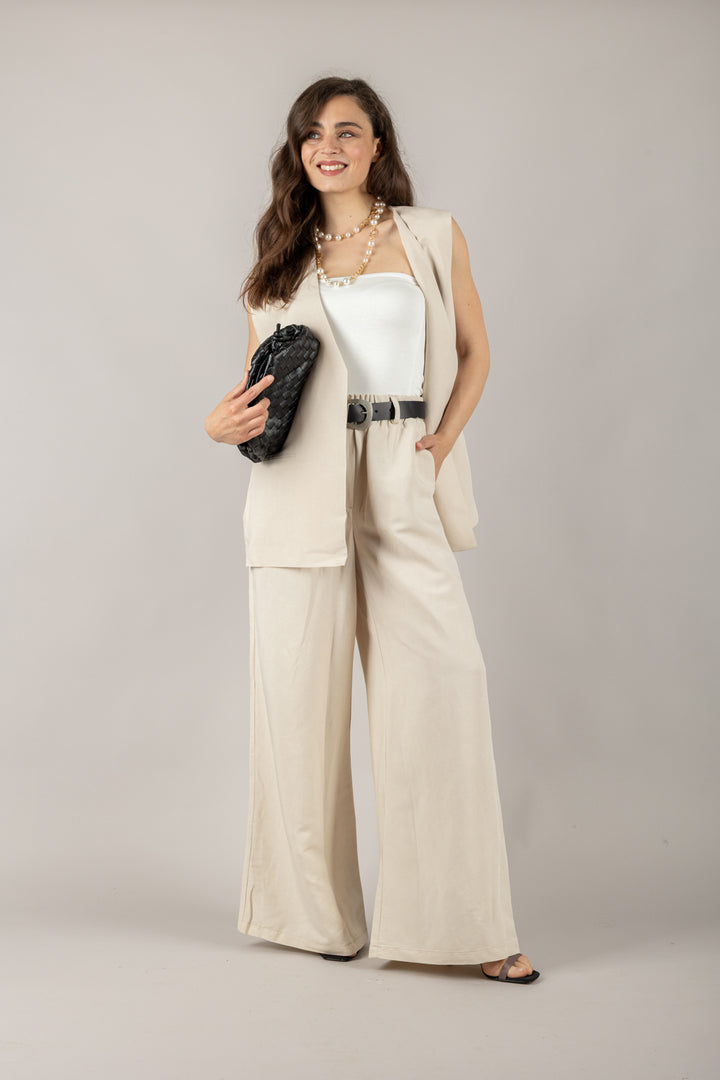 TENSIONE IN - 25P7583 - PANTALONE PALAZZO CON ELASTICO E CINTA