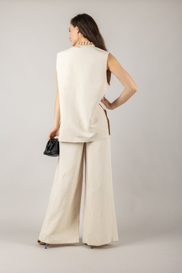 TENSIONE IN - 25P7583 - PANTALONE PALAZZO CON ELASTICO E CINTA
