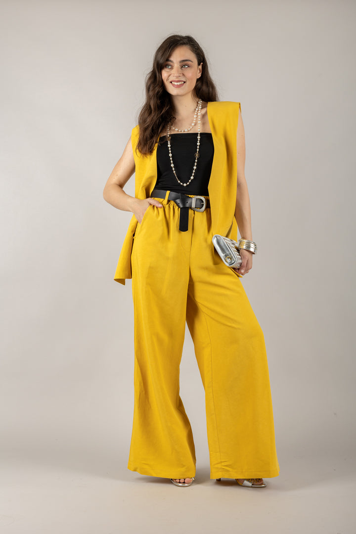 TENSIONE IN - 25P7583 - PANTALONE PALAZZO CON ELASTICO E CINTA