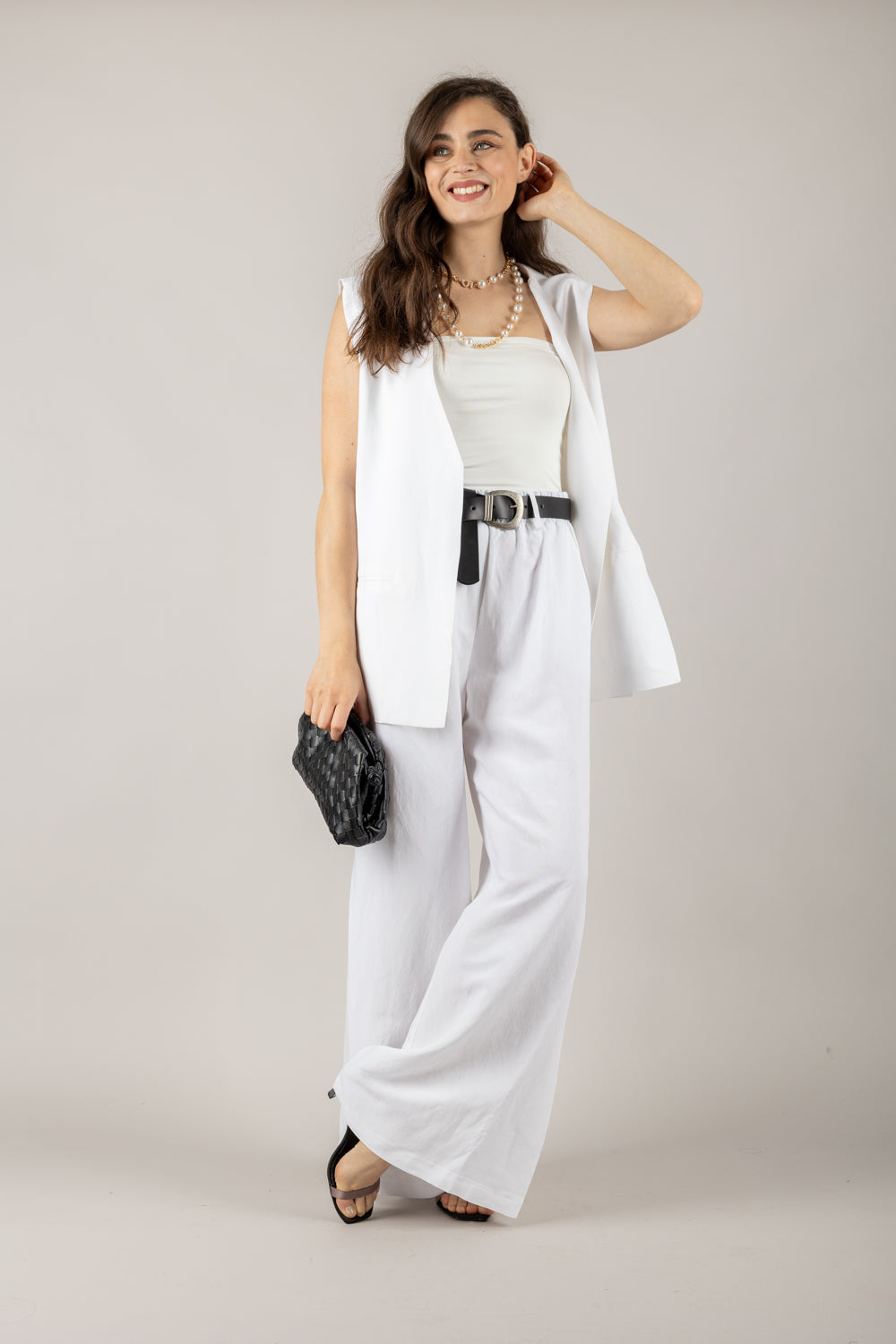TENSIONE IN - 25P7583 - PANTALONE PALAZZO CON ELASTICO E CINTA