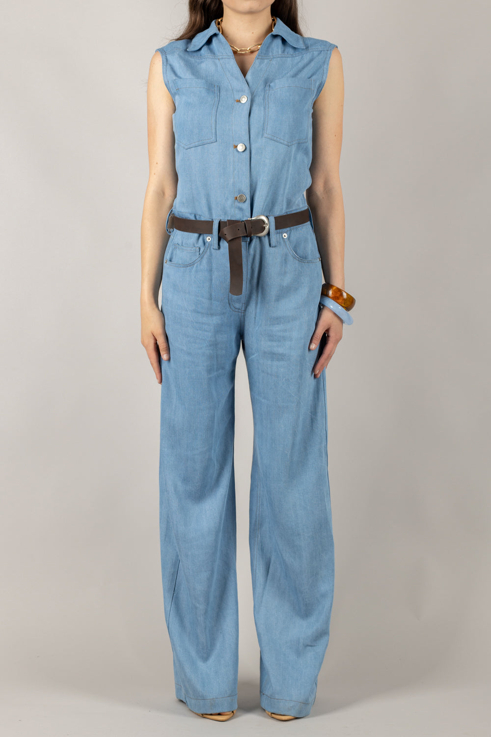 TENSIONE IN - S25U915 - TUTA JEANS CON CINTA