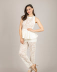 TENSIONE IN - WK1350 - TOP PEPLUM IN PIZZO BIANCO SETA