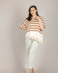 DIXIE - T262A096 - T-SHIRT A RIGHE CON INSERTO IN PIZZO CAMMELLO