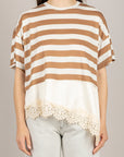 DIXIE - T262A096 - T-SHIRT A RIGHE CON INSERTO IN PIZZO CAMMELLO