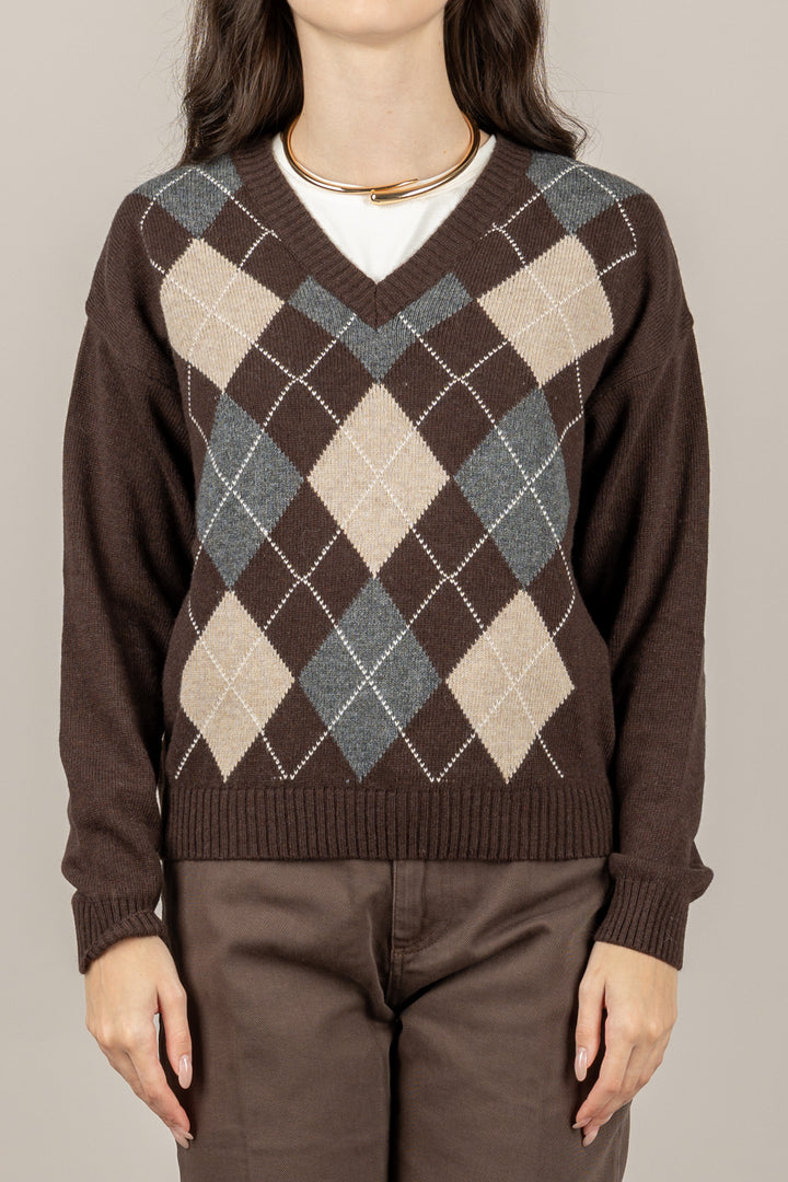 TENSIONE IN - D82036 - MAGLIA A ROMBI SCOLLO A V