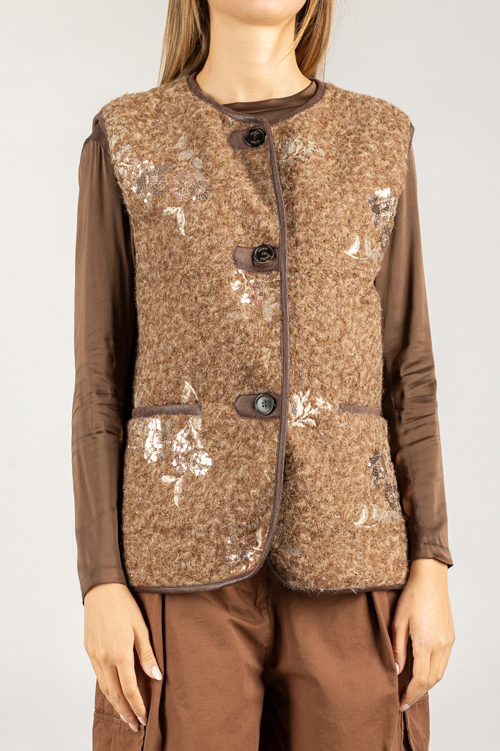 VICOLO - TF1061 - GILET IN PANNO CON DETTAGLI