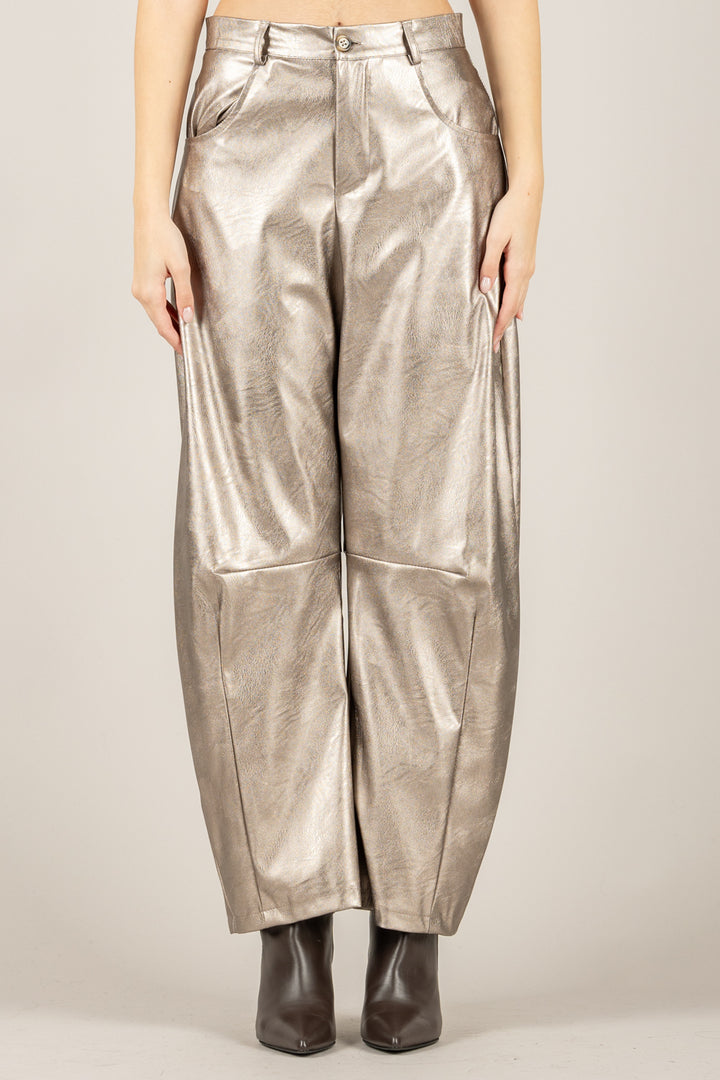 VICOLO - TF2050 - PANTALONE BARREL ECOPELLE LAMINATO