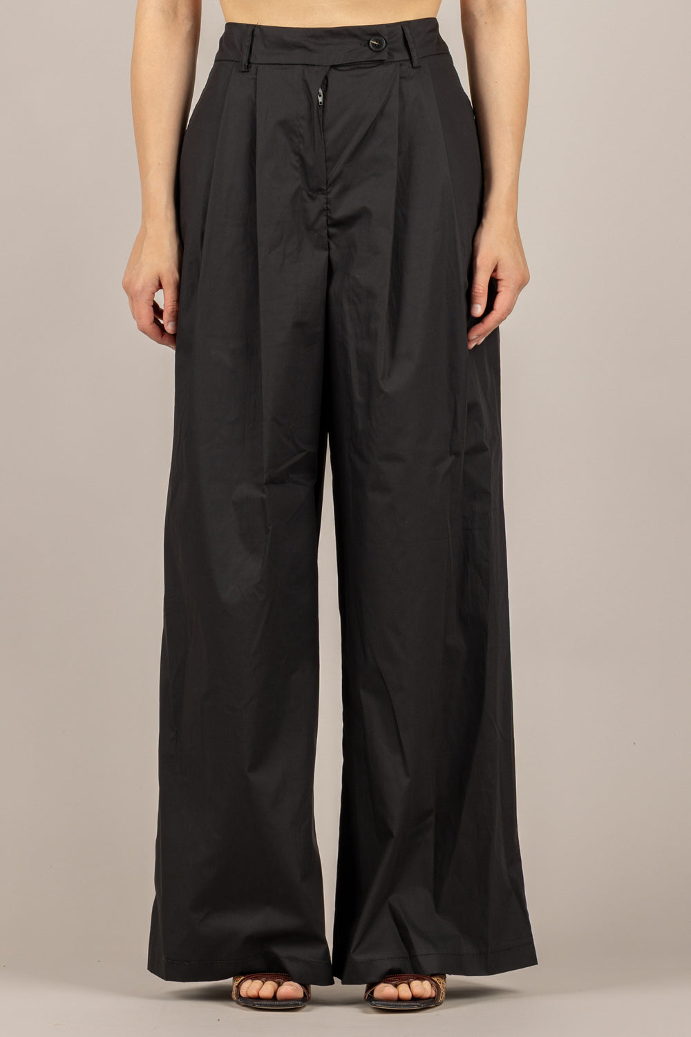 TENSIONE IN - 26P4835 - PANTALONE PALAZZO IN COTONE NERO