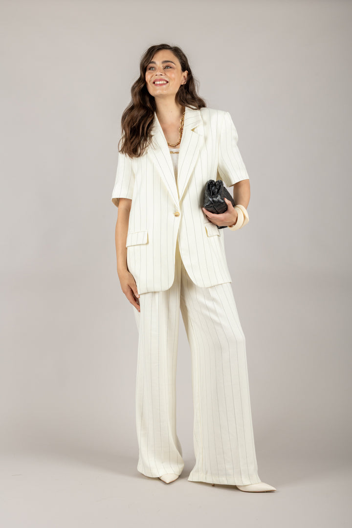 VICOLO - TD2349 - PANTALONE A PALAZZO GESSATO CON CINTA