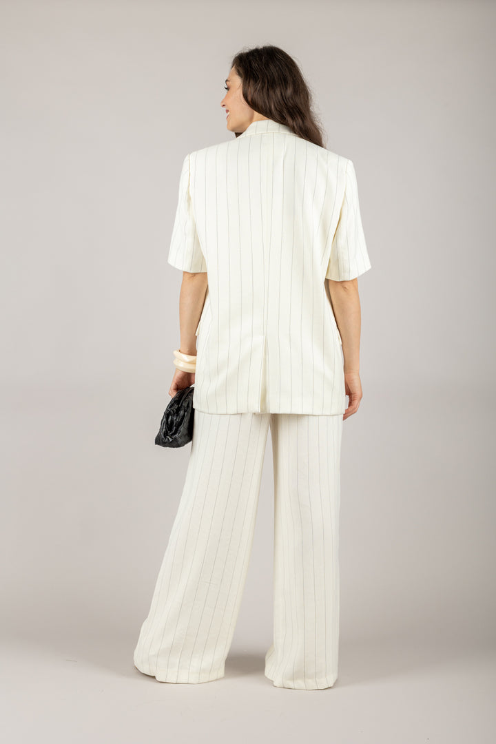VICOLO - TD2349 - PANTALONE A PALAZZO GESSATO CON CINTA