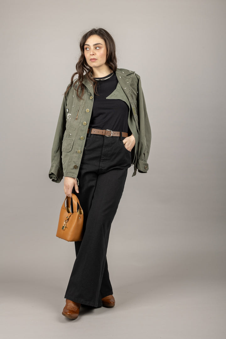 VICOLO - TD1367 - PANTALONE A PALAZZO CON COULISSE E CINTA