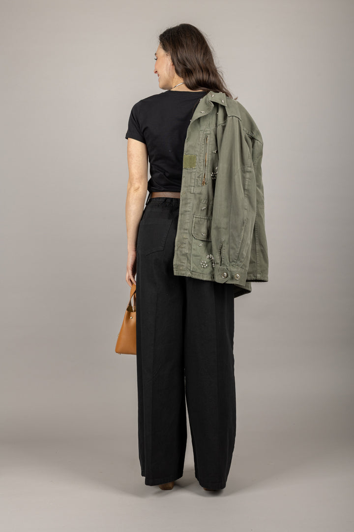 VICOLO - TD1367 - PANTALONE A PALAZZO CON COULISSE E CINTA