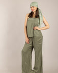 TENSIONE IN - YO1526 - SET TOP E PANTALONE IN CUPRO VERDE
