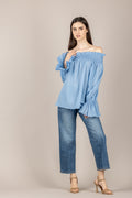 VICOLO - TAB2174 - BLUSA SCOLLO SHIFFER AZZURRO
