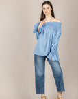 VICOLO - TAB2174 - BLUSA SCOLLO SHIFFER AZZURRO