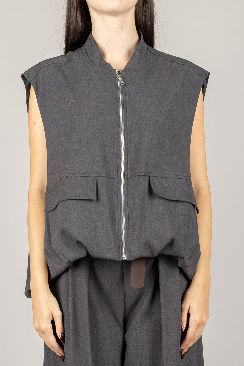 DIXIE - L648Y013 - GILET OVER CON ZIP E TASCHE