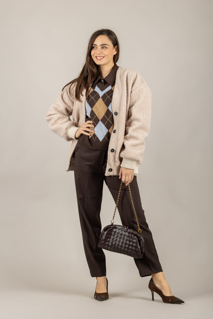 TENSIONE IN - D82060 - MAGLIA SCOLLO A V CON ROMBI