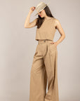 TENSIONE IN - 26P4835 - PANTALONE PALAZZO IN COTONE COGNAC