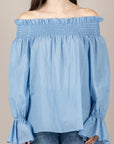 VICOLO - TAB2174 - BLUSA SCOLLO SHIFFER AZZURRO
