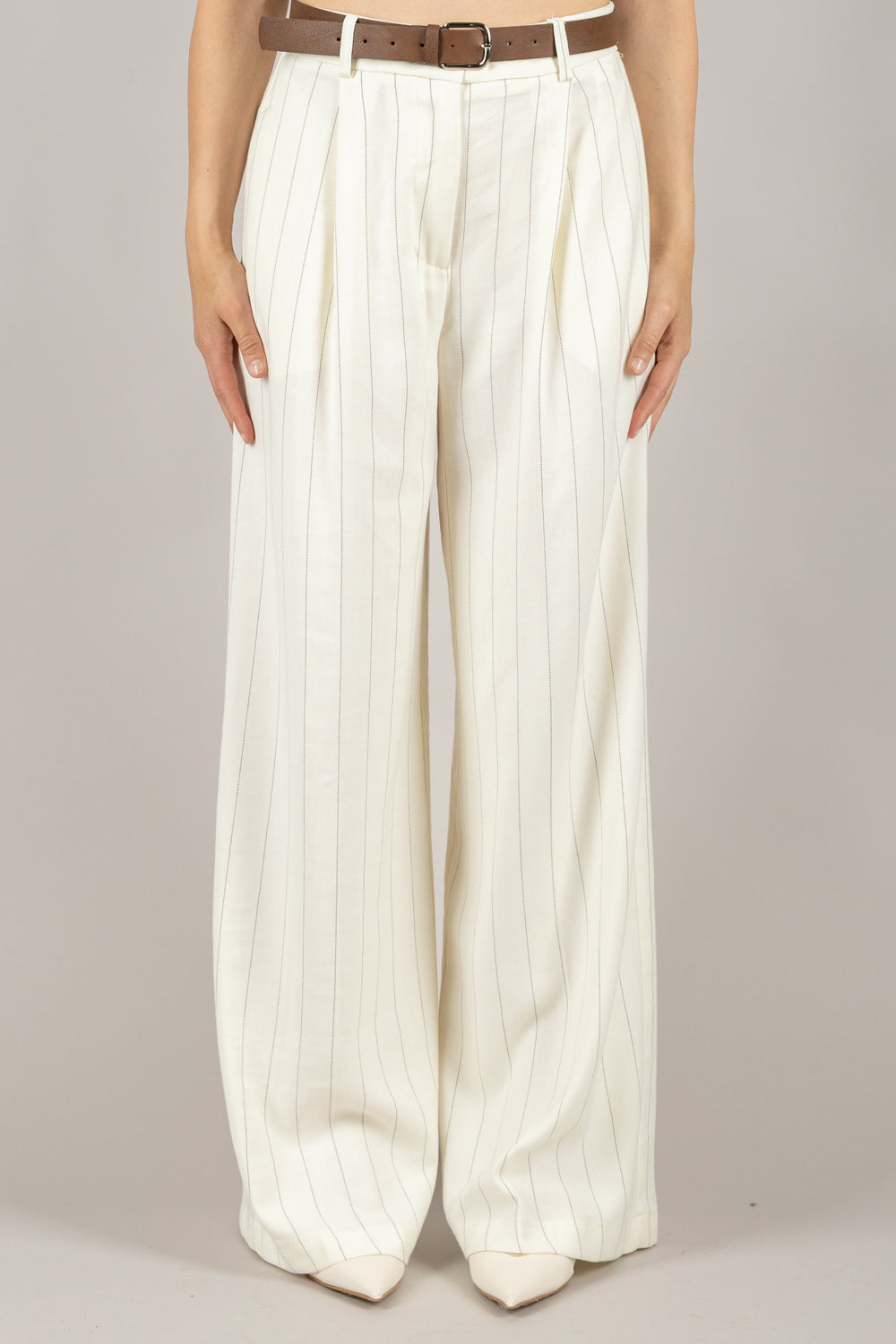 VICOLO - TD2349 - PANTALONE A PALAZZO GESSATO CON CINTA