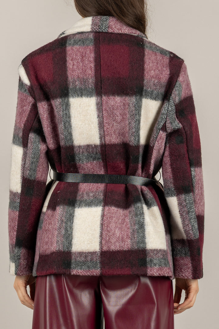 VICOLO - TF1906 - GIACCA CAPPOTTO QUADRI CON CINTA