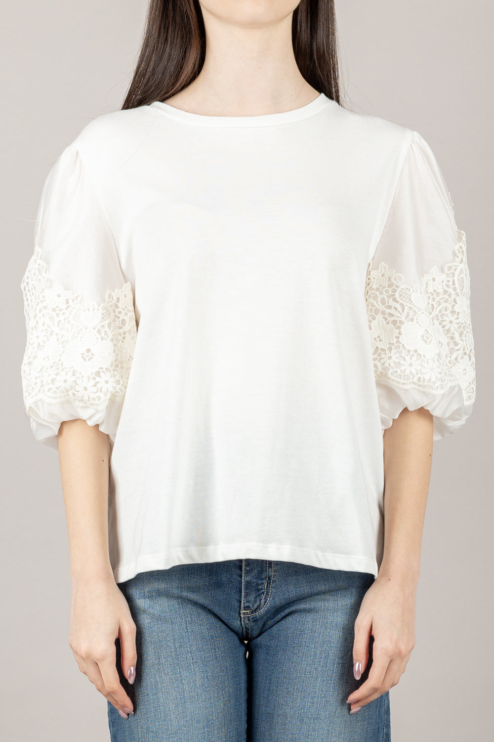 TENSIONE IN - S25M821 - MAGLIA MANICA RICAMATA