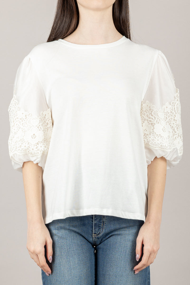 TENSIONE IN - S25M821 - MAGLIA MANICA RICAMATA