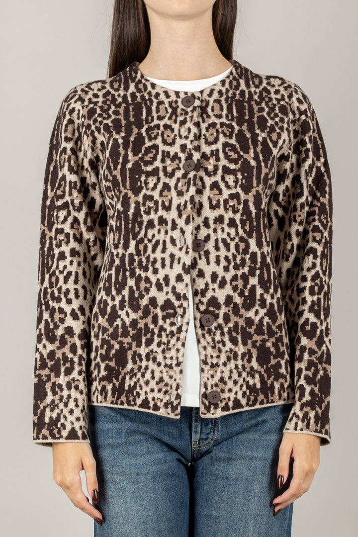 STORY - CARDIGAN GIROCOLLO ANIMALIER