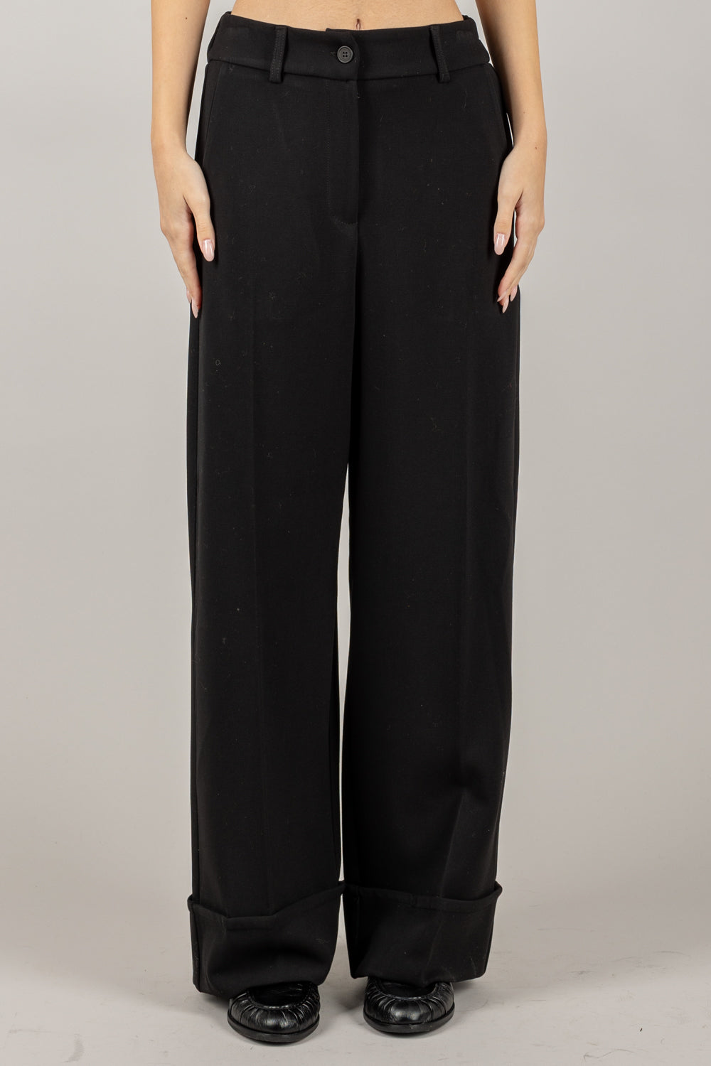 TENSIONE IN - 26P1124 - PANTALONE A PALAZZO CON RISVOLTO