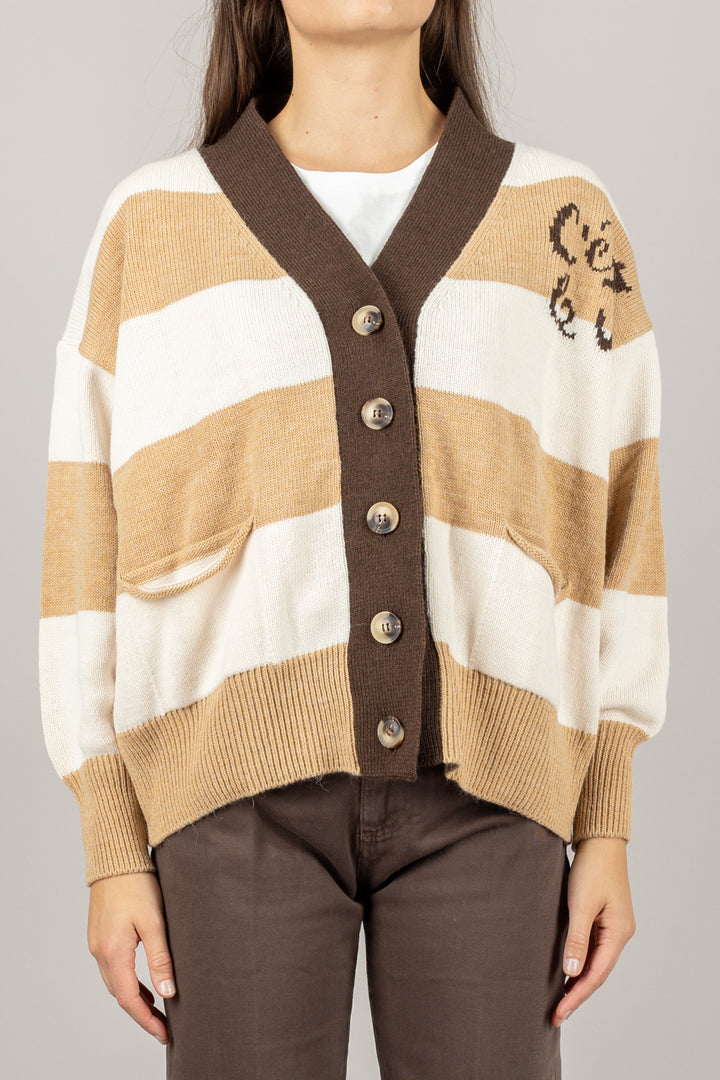 VICOLO - 77241F - CARDIGAN RIGATO "C'EST LA VIE"