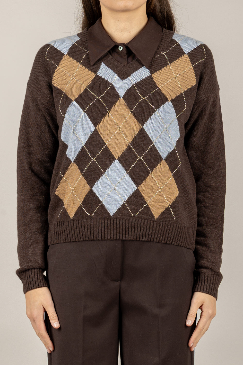 TENSIONE IN - D82060 - MAGLIA SCOLLO A V CON ROMBI