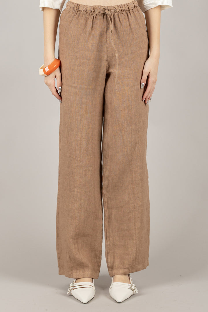 VICOLO - TD2289 - PANTALONE PALAZZO IN LINO  CON COULISSE