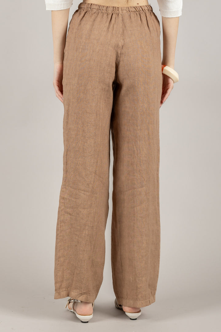 VICOLO - TD2289 - PANTALONE PALAZZO IN LINO  CON COULISSE