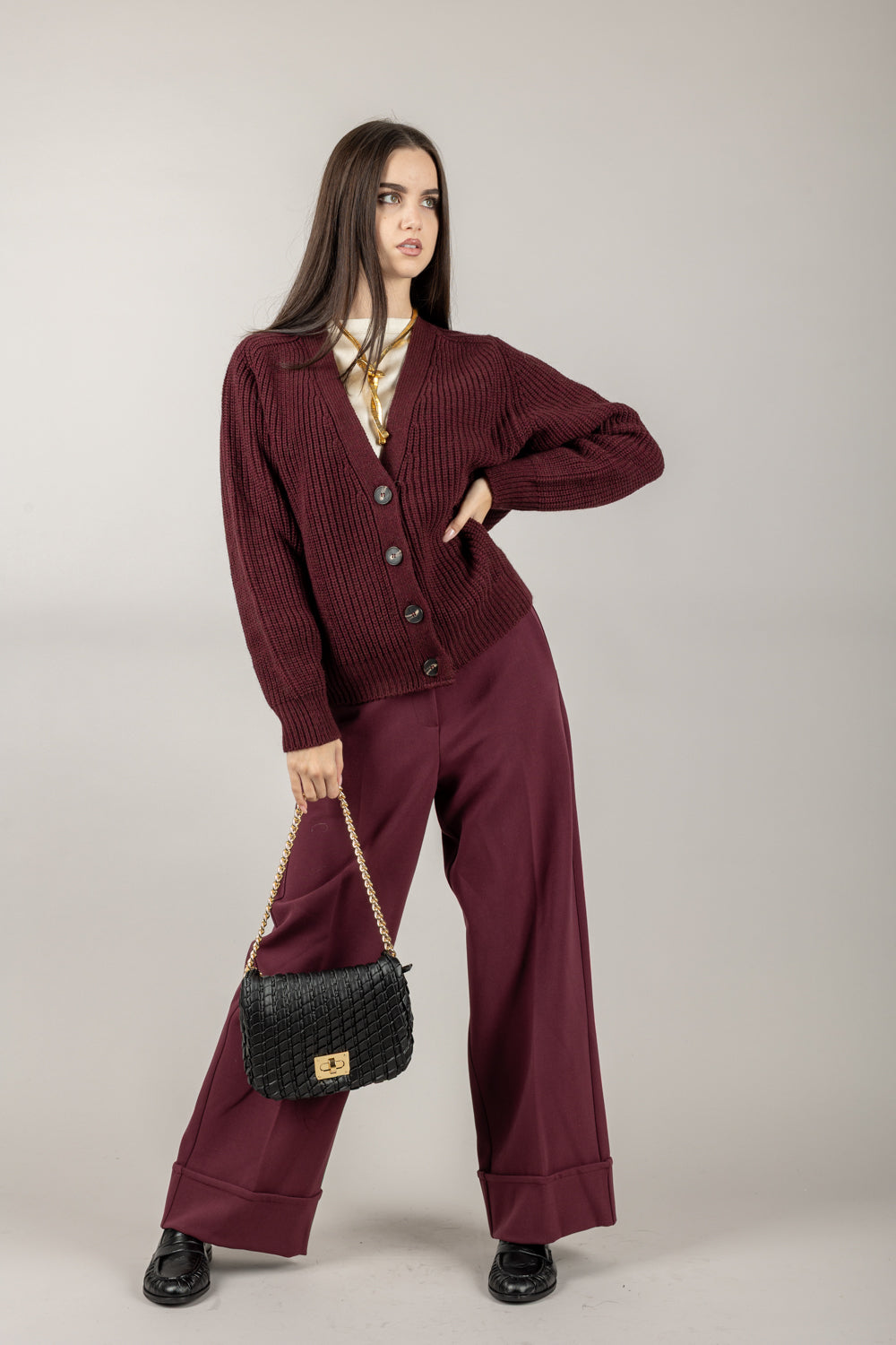 TENSIONE IN - 26P1124 - PANTALONE A PALAZZO CON RISVOLTO