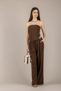 HAVEONE - PIA-Q551 - PANTALONE PALAZZO CON CINTA FINA MORO