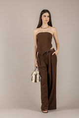 HAVEONE - PIA-Q551 - PANTALONE PALAZZO CON CINTA FINA MORO