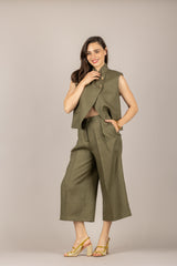 VICOLO - TAB2177 - PANTALONE CROP AMPIO MILITARE