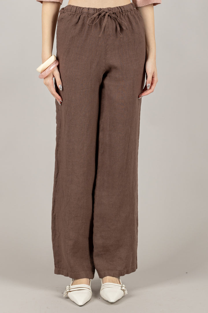 VICOLO - TD2289 - PANTALONE PALAZZO IN LINO  CON COULISSE