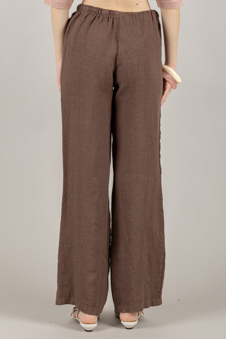 VICOLO - TD2289 - PANTALONE PALAZZO IN LINO  CON COULISSE