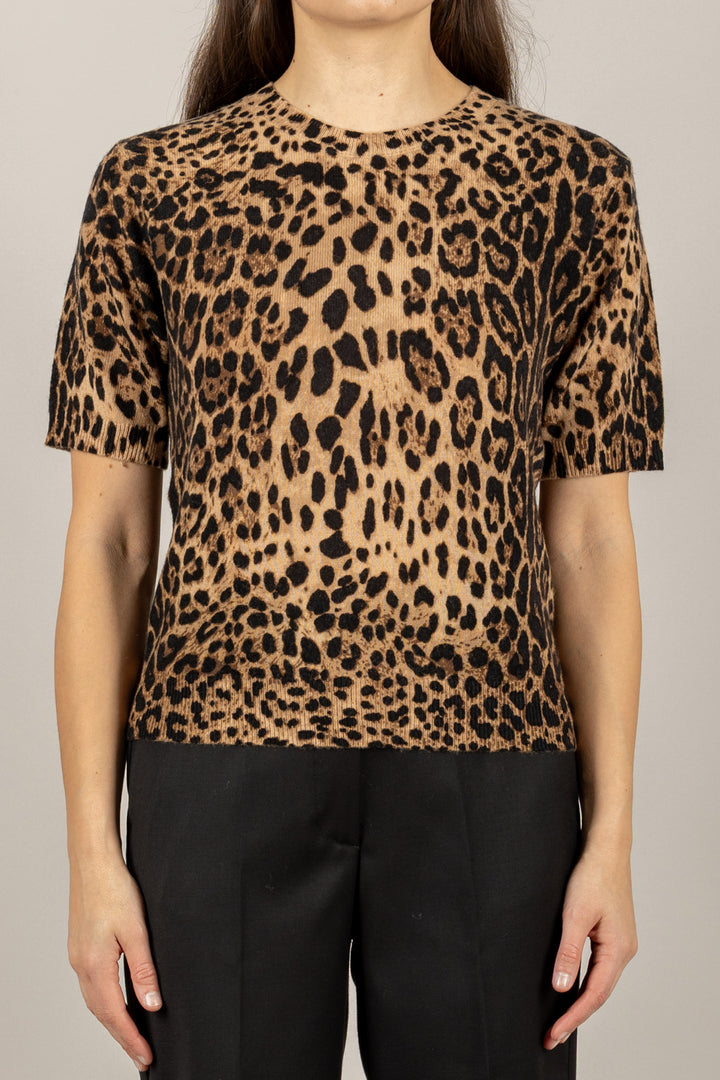 VICOLO - 22062F - MAGLIA ANIMALIER MANICHE CORTE