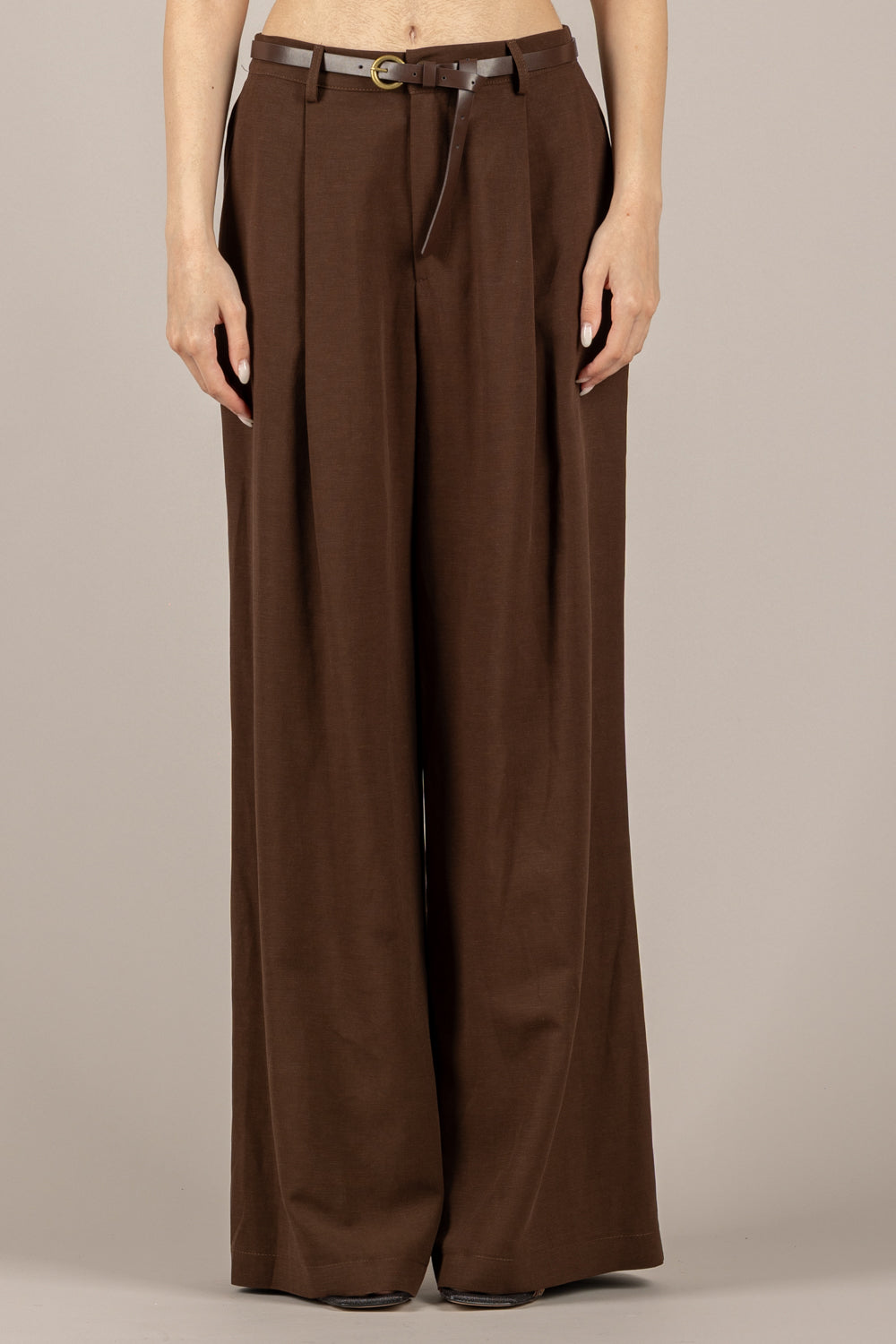 HAVEONE - PIA-Q551 - PANTALONE PALAZZO CON CINTA FINA MORO